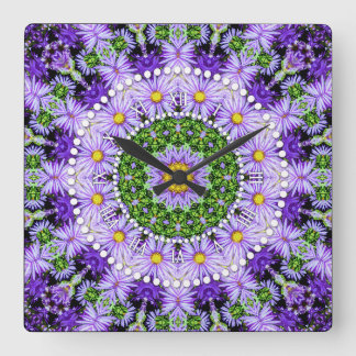 Reloj Cuadrado Groovy Flower Power Purple Lilac Green