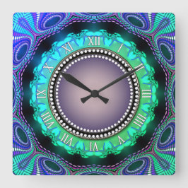 Reloj Cuadrado Groovy Time Aqua Green Purple Wall Clock