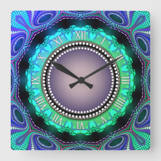 Reloj Cuadrado Groovy Time Aqua Green Purple Wall Clock