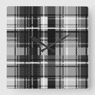Reloj Cuadrado Grunde Blanco Negro Flannel Tartán Diseño