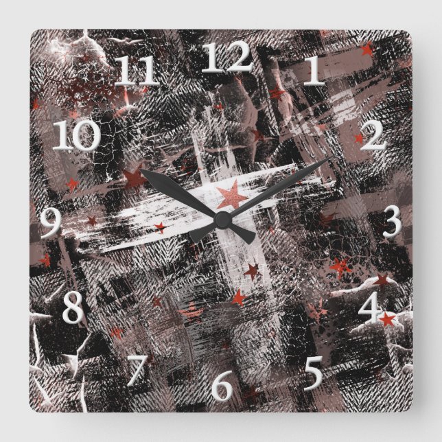 Reloj Cuadrado Grunge abstraction. Brown, black and white. (Anverso)
