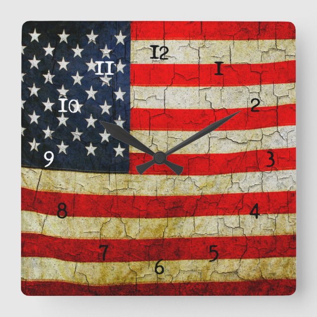 Reloj Cuadrado Grunge America flag clock (Anverso)