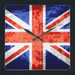 Reloj Cuadrado Grunge Bandera del Reino Unido 6<br><div class="desc">Bandera del Reino Unido. El diseño está disponible en otros productos.</div>