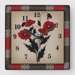 Reloj Cuadrado Grunge de las amapolas retro vintage de origen ant
