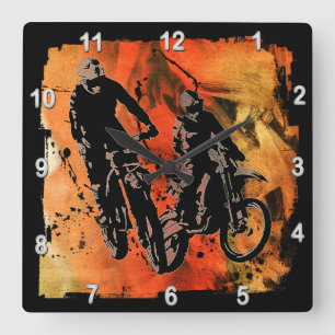 Reloj Cuadrado Grunge rojo y anaranjado del dúo de Dirtbiker