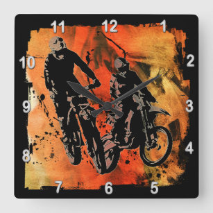 Reloj Cuadrado Grunge rojo y anaranjado del dúo de Dirtbiker