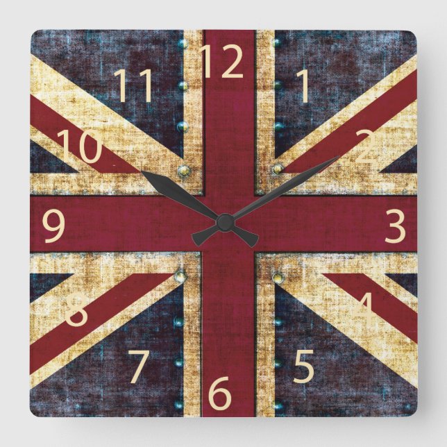 Reloj Cuadrado Grunge Union Jack - obra clásica - apariencia (Anverso)