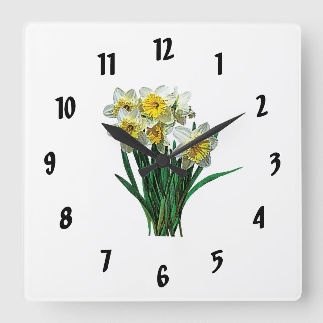 Reloj Cuadrado Grupo de Daffodils Blancos (Anverso)