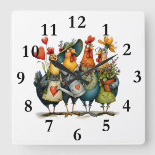 Reloj Cuadrado Grupo de gallos