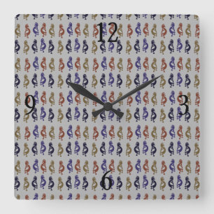 Reloj Cuadrado Grupo Kokopelli de figuras de flauta de juego cuad