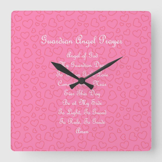 Reloj Cuadrado Guardian Angel Prayer Pink Square Wall Clock (Anverso)