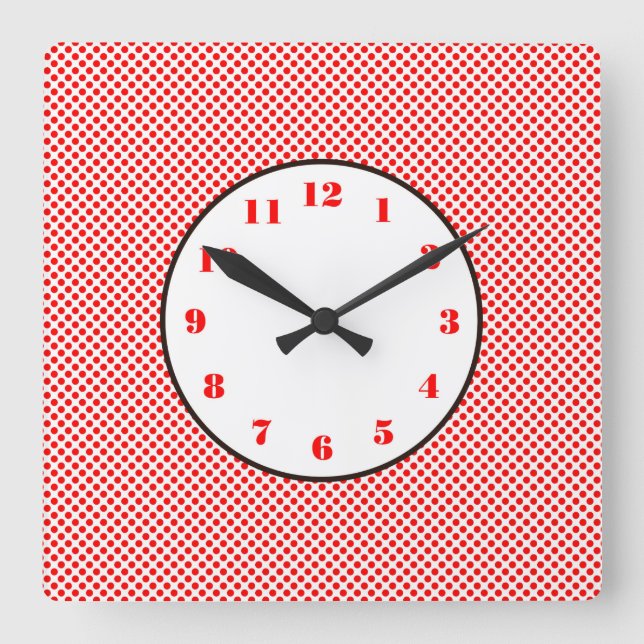 Reloj Cuadrado Guarnecido negro de puntos blancos rojos (Anverso)