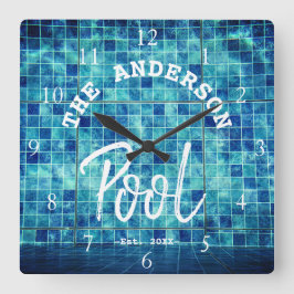 Reloj Cuadrado Guay Blue Tile Piscina Familia Nombre Personalizad