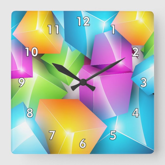 Reloj Cuadrado Guay y grupo colorido de cubos 3D (Anverso)