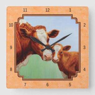Reloj Cuadrado Guernsey Calf y Mother Cow Peach
