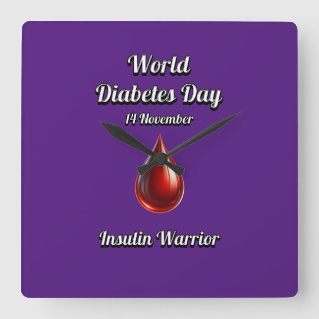 Reloj Cuadrado Guerrero de insulina. Día mundial de la diabetes. (Anverso)
