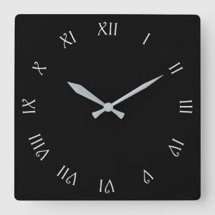 Reloj Cuadrado Guión blanco Números romanos en el wcnt negro
