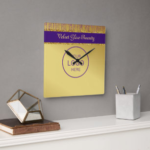 Reloj Cuadrado Guión de firma holográfica moderno brillo dorado