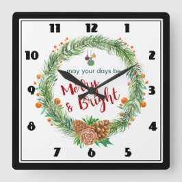 Reloj Cuadrado Guirnalda feliz y brillante del navidad