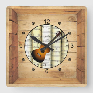 Reloj Cuadrado Guitar ~ 3 Dimensional ~ Folk Art Box ~