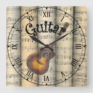 Reloj Cuadrado Guitar ~ Hoja de cosecha rodada ~ Única ~