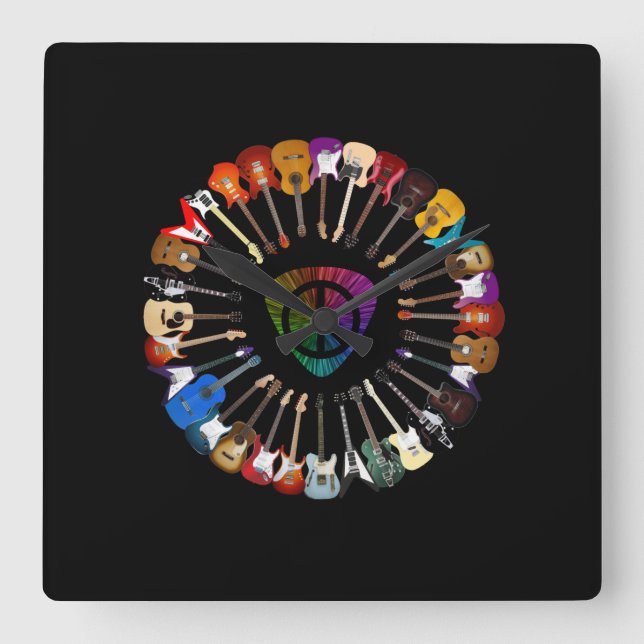Reloj Cuadrado Guitar Lover | Variedad de guitarra (Anverso)