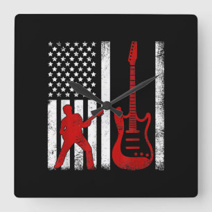 Reloj Cuadrado Guitarista vintage Norteamericano Bandera Guitarra