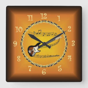 Reloj Cuadrado Guitarra Eléctrica 01 Musical Scroll & Russet Nara