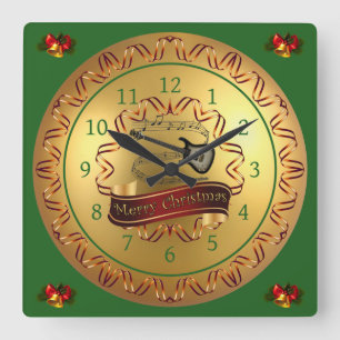 Reloj Cuadrado Guitarra Eléctrica 02-Musical Scroll-Merry Christm