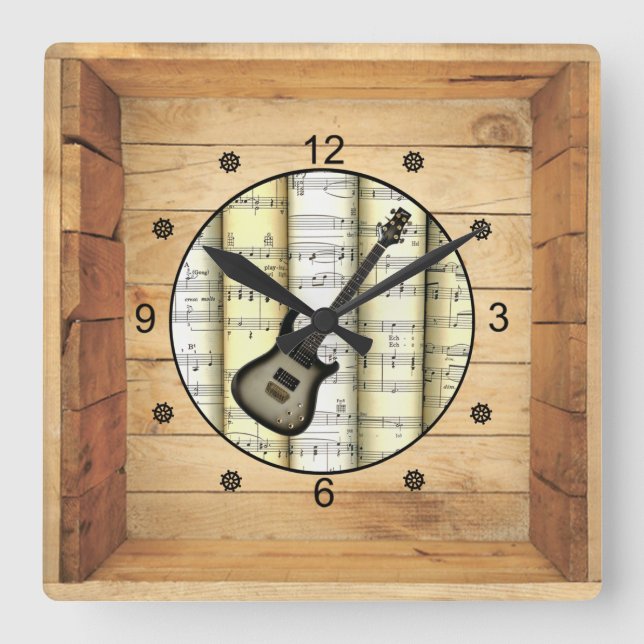 Reloj Cuadrado Guitarra eléctrica ~ 3 Dimensional ~ Caja de arte  (Anverso)