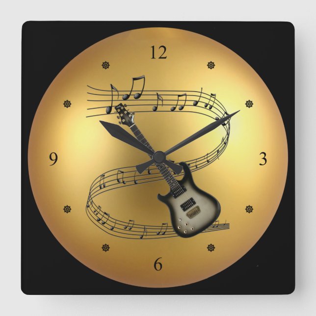 Reloj Cuadrado Guitarra eléctrica ~ Desplazamiento musical ~ Glob (Anverso)