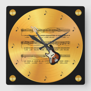 Reloj Cuadrado Guitarra eléctrica ~ Hoja de música ~ Disco de oro