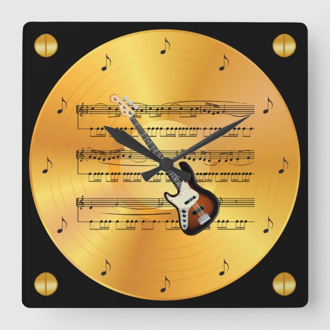 Reloj Cuadrado Guitarra eléctrica ~ Hoja de música ~ Grabación de (Anverso)