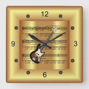 Reloj Cuadrado Guitarra Eléctrica~Música de hojas curvas~Fondo de