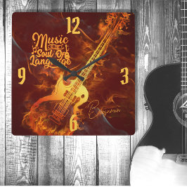 Reloj Cuadrado Guitarra en llamas | La música es el alma del leng