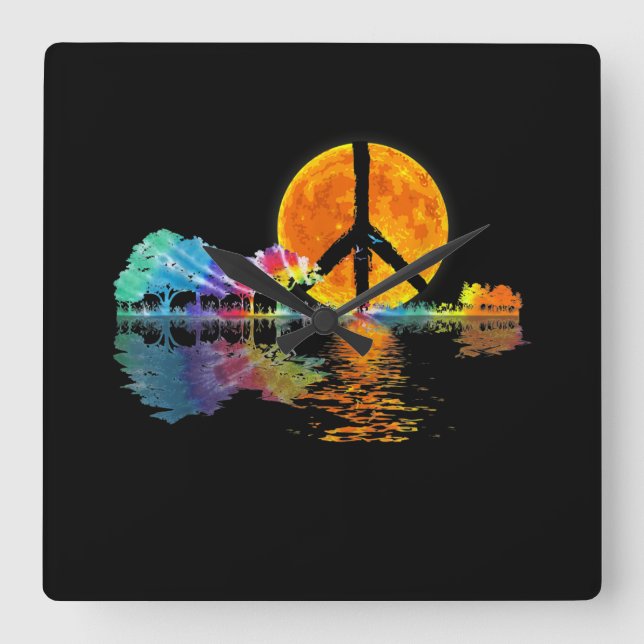 Reloj Cuadrado Guitarra Lake Shadow Peace Guitar Hippie (Anverso)