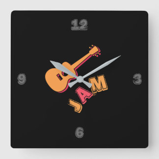 Reloj Cuadrado Guitarra Roca, Música Jam Style, Naranja y Arte Ro