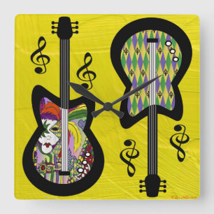 Reloj Cuadrado Guitarras Coloridas de Mardi Gras