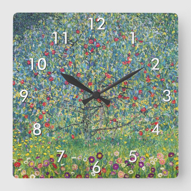 Reloj Cuadrado Gustav Klimt - Árbol de manzanas (Anverso)