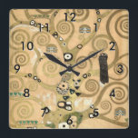 Reloj Cuadrado Gustav Klimt - El árbol de la vida, la frisa de es<br><div class="desc">El árbol de la vida,  Stoclet Frieze,  parte central del panel izquierdo - Gustav Klimt,  Cardboard,  1909</div>