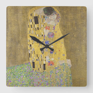 Reloj Cuadrado Gustav Klimt El Beso Arte Dorado Fino