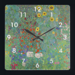 Reloj Cuadrado Gustav Klimt - Jardín de campo con girasoles<br><div class="desc">Jardín de campo con girasoles / Jardín de granja con girasoles - Gustav Klimt en 1905-1906</div>