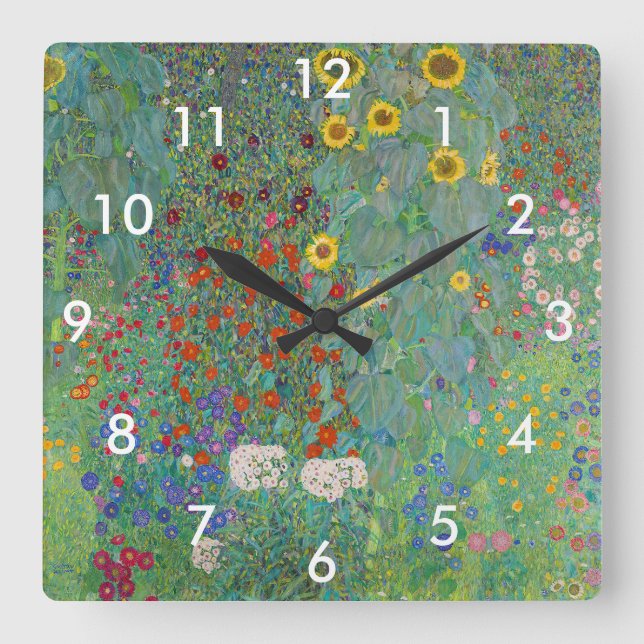Reloj Cuadrado Gustav Klimt - Jardín de campo con girasoles (Anverso)