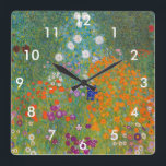 Reloj Cuadrado Gustav Klimt - Jardín de flores<br><div class="desc">Jardín de flores - Gustav Klimt en 1905-1907</div>