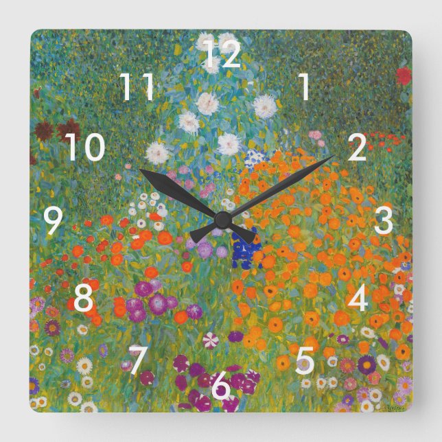 Reloj Cuadrado Gustav Klimt - Jardín de flores (Anverso)