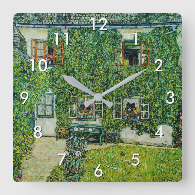 Reloj Cuadrado Gustav Klimt - La Casa de la Guardia (Anverso)