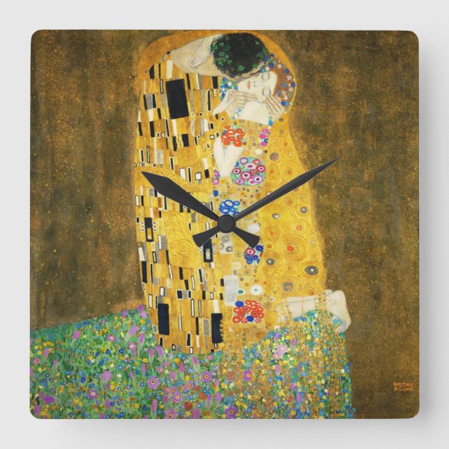 Reloj Cuadrado Gustav Klimt La Pintura Art Nouveau del Kiss (Anverso)