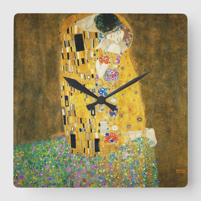 Reloj Cuadrado Gustav Klimt La Pintura Art Nouveau Kiss (Anverso)