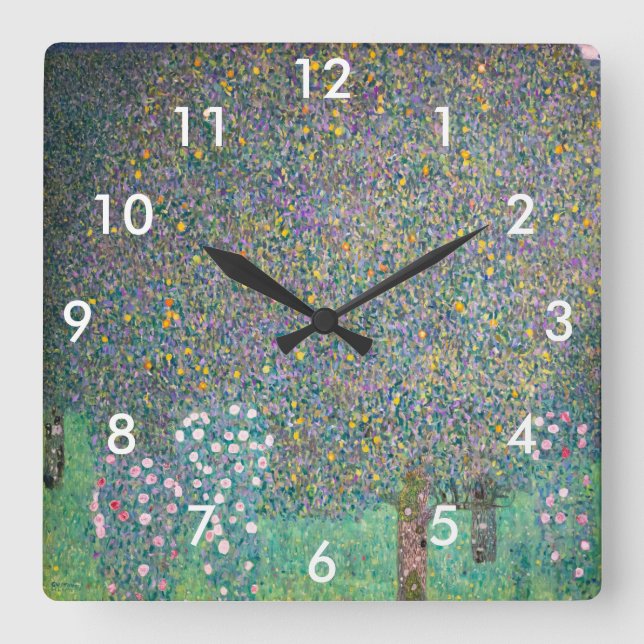 Reloj Cuadrado Gustav Klimt - Rosebushes bajo los árboles (Anverso)