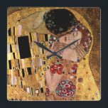 Reloj Cuadrado Gustavo Klimt: El beso (detalle)<br><div class="desc">Un reloj de pared clásico hermoso que ofrece un par romántico que comparte un beso,  pintado por el pintor austríaco Gustavo Klimt del symbolist.</div>